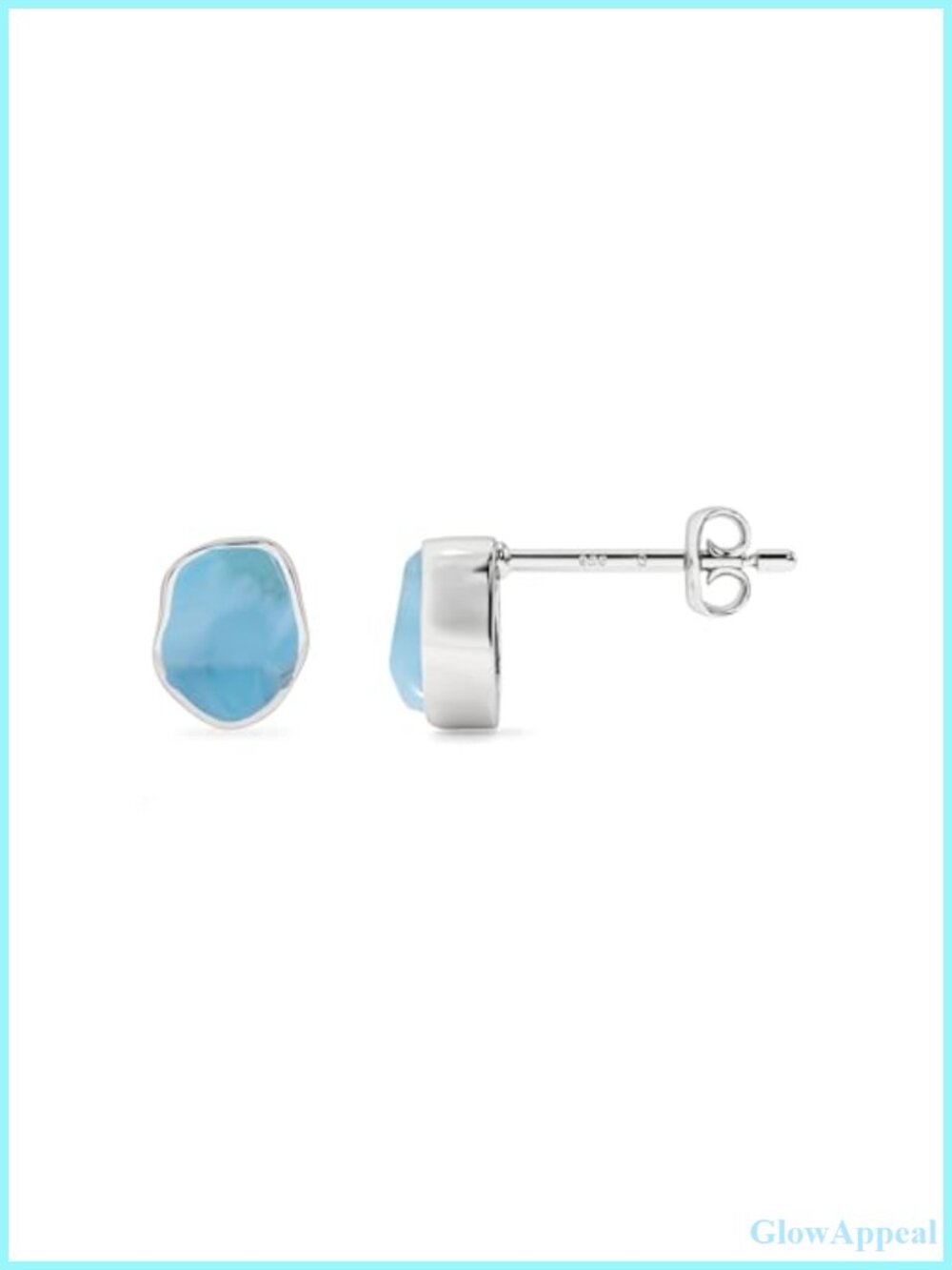 Larimar Stud Earrings Sterling Silver Bezel-Set Birthstone Gift